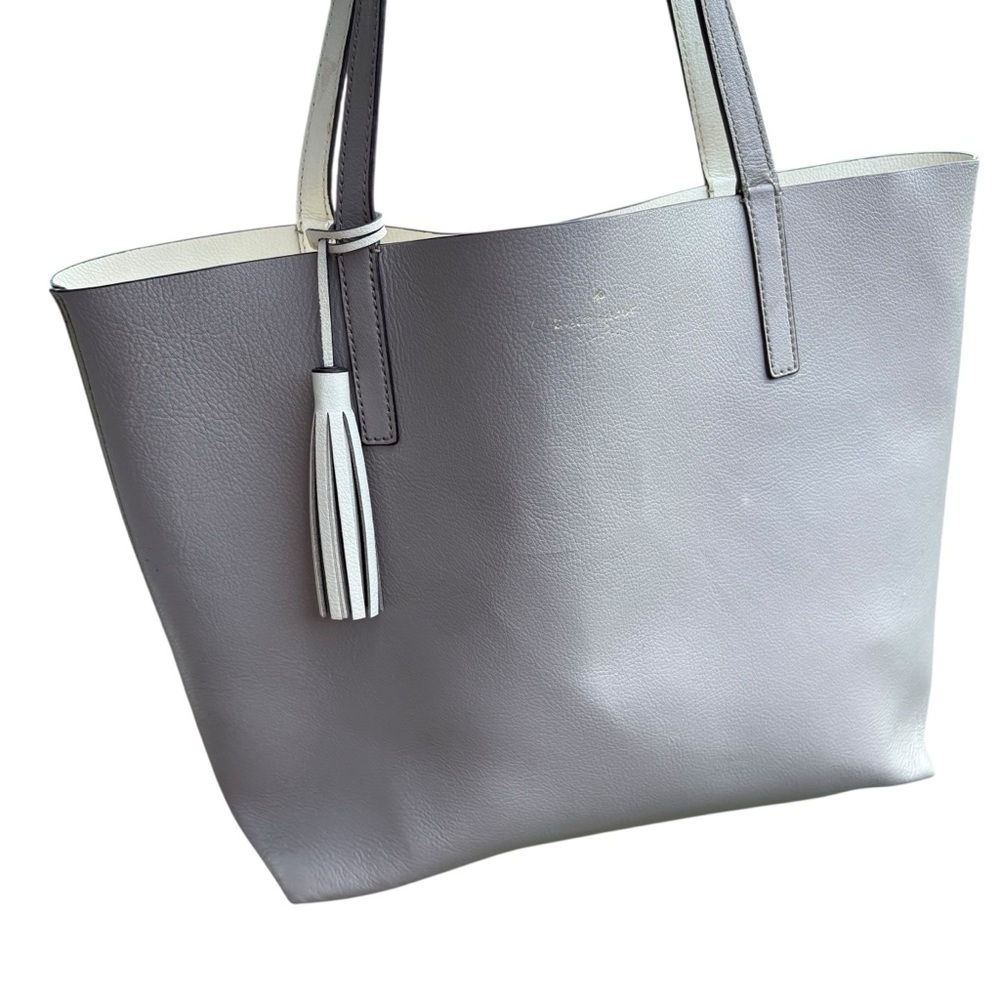 Kate Spade New York Leather Tote Bag with Tassel – Gray